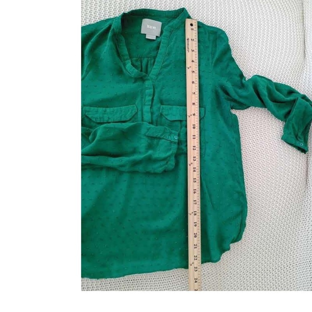 Maeve Anthropologie Green Swiss Dot Split Neck Blouse Size S - Picture 8 of 10